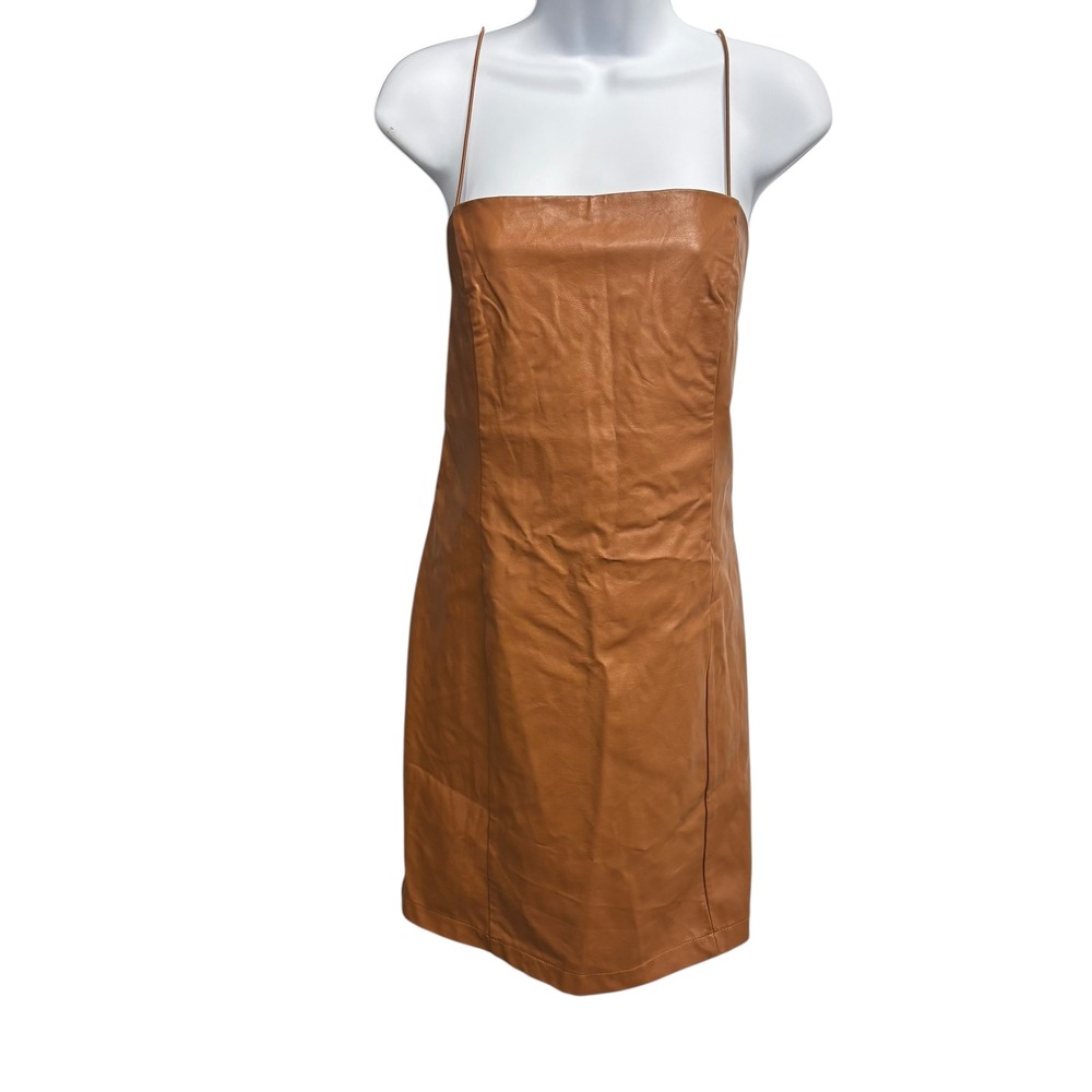 Wild Fable Women XL Copper Faux Leather Spaghetti Strap Dress Zip Back NEW